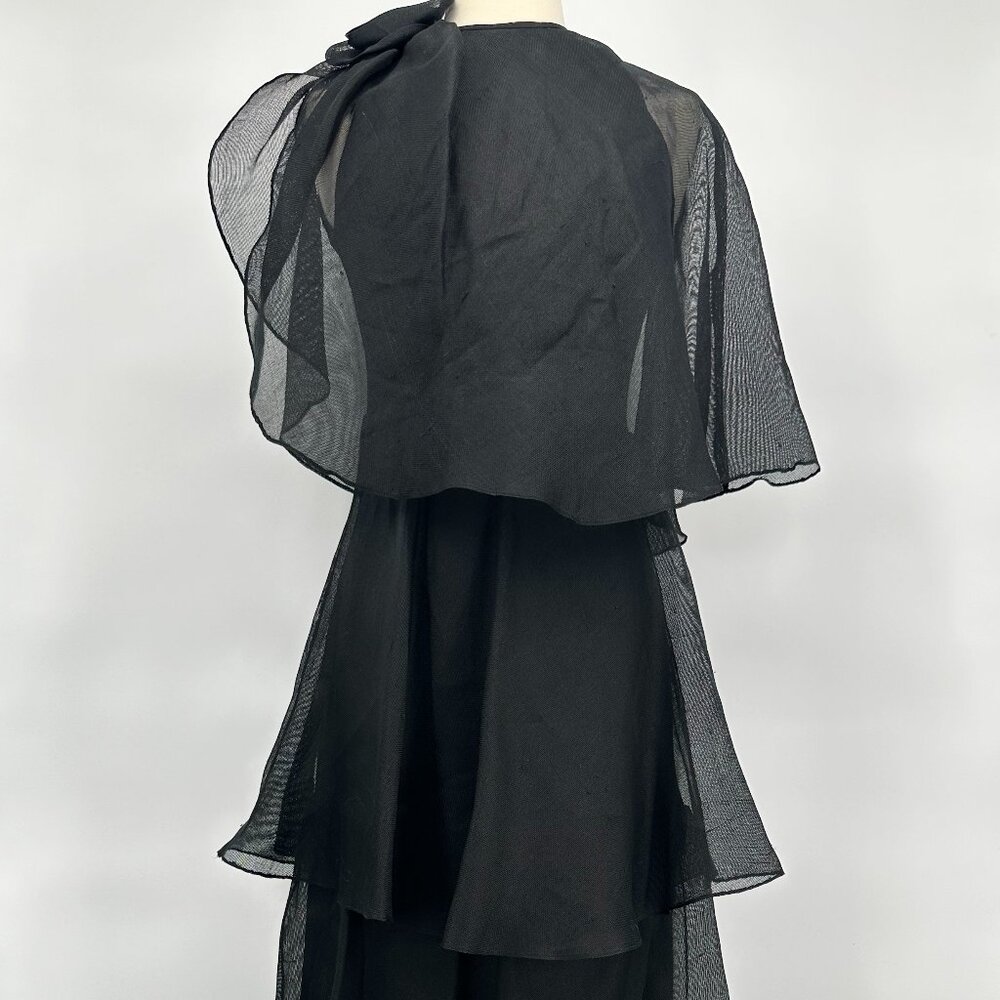Vintage 1970s RICHILENE Black Silk GAZAR Gown